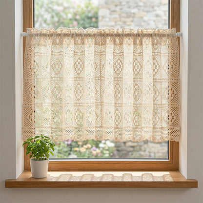 Beige quadratische Häkel-Stufenvorhang - image 1