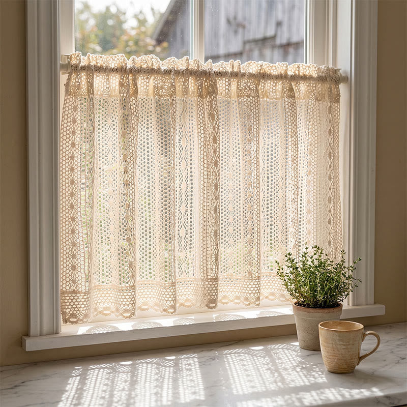 Boho-beige gepunktete Häkelvorhang - image 1
