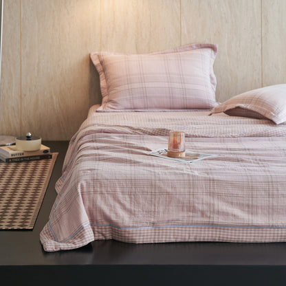 Vichy-Karo-Steppdecken-Set aus reiner Baumwolle - Rosa - Bettwäsche-Set - König - image 14