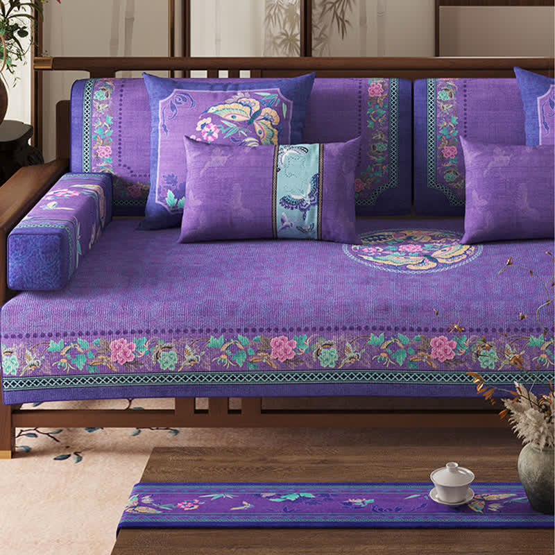 Sofaschutzhülle im orientalischen Stil mit Blumen- und Schmetterlingsmotiven - image 1