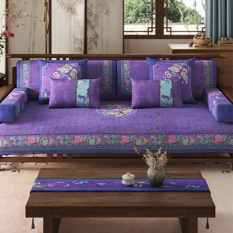 Sofaschutzhülle im orientalischen Stil mit Blumen- und Schmetterlingsmotiven - image 2