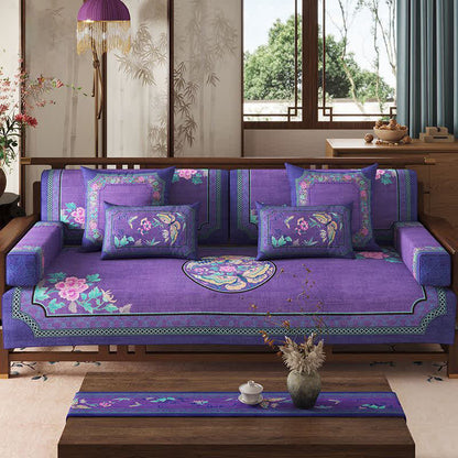 Sofaschutzhülle im Vintage-Stil mit orientalischem Blumen- und Schmetterlingsmuster - 110cm x 300cm - image 0