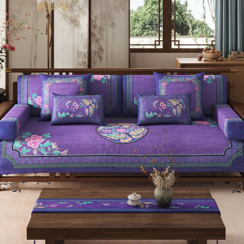 Sofaschutzhülle im Vintage-Stil mit orientalischem Blumen- und Schmetterlingsmuster - image 1