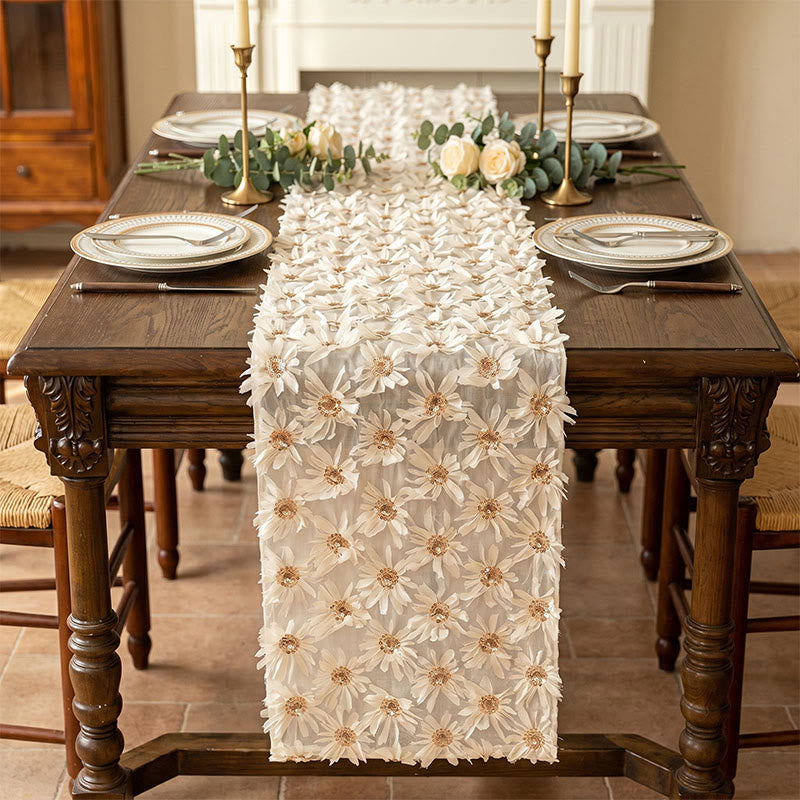 Tischdecke im französischen Landhausstil mit Blumenmuster und Quasten - 14" x 138" - image 0