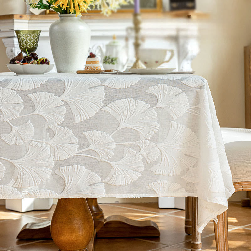 Elegante Tischdecke mit Ginkgoblatt-Jacquardmuster - 140cm x 260cm - Weiß - image 0