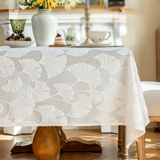 Elegante Tischdecke mit Ginkgoblatt-Jacquardmuster - 140cm x 260cm - Weiß - image 0