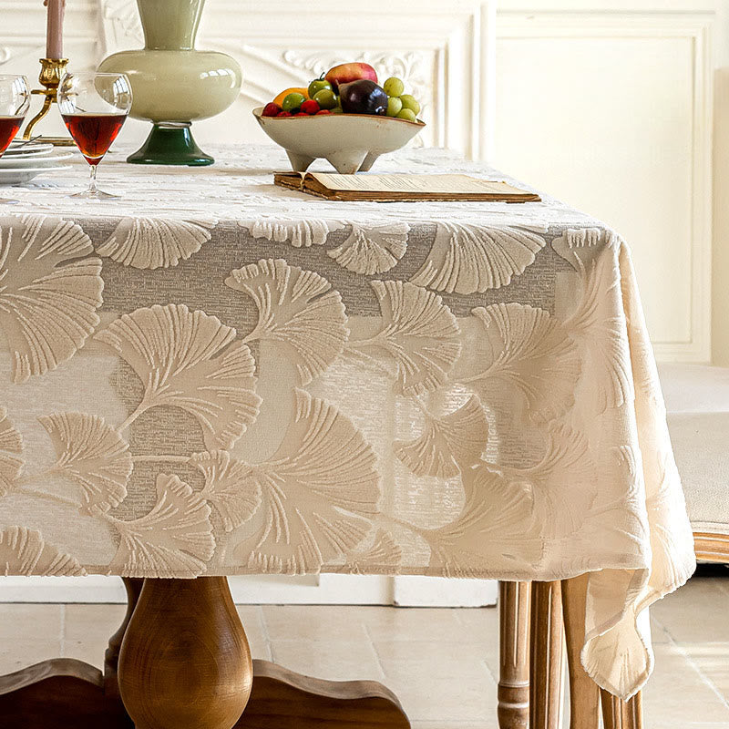 Elegante Tischdecke mit Ginkgoblatt-Jacquardmuster - 140cm x 260cm - Beige - image 4