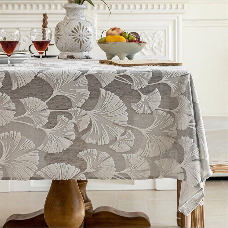 Elegante Tischdecke mit Ginkgoblatt-Jacquardmuster - 140cm x 260cm - Grau - image 6