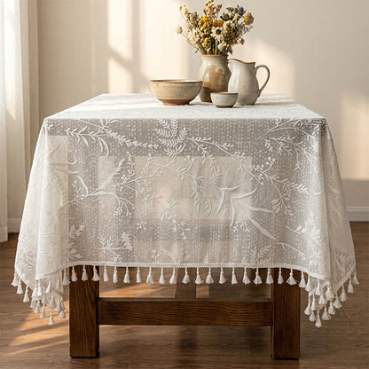 Romantische Tischdecke mit Blumenmuster, Blattspitze und Quasten - image 2
