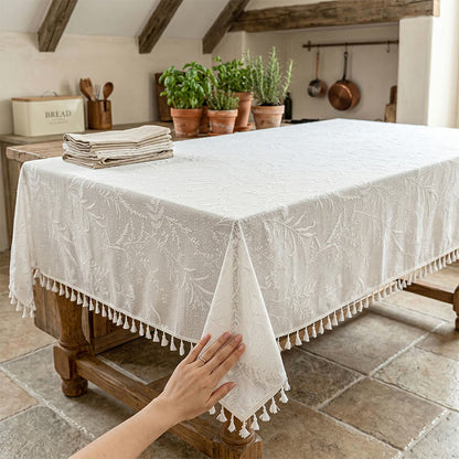 Romantische Tischdecke mit Blumenmuster, Blattspitze und Quasten - image 1