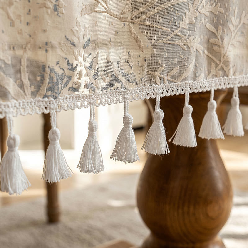 Romantische Tischdecke mit Blumenmuster, Blattspitze und Quasten - image 5