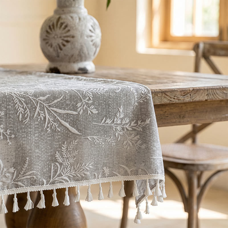 Romantische Tischdecke mit Blumenmuster, Blattspitze und Quasten - image 7