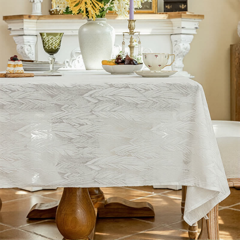 Tischdecke mit Blattmuster und Jacquard-Design - 140cm x 260cm - Weiß - image 0