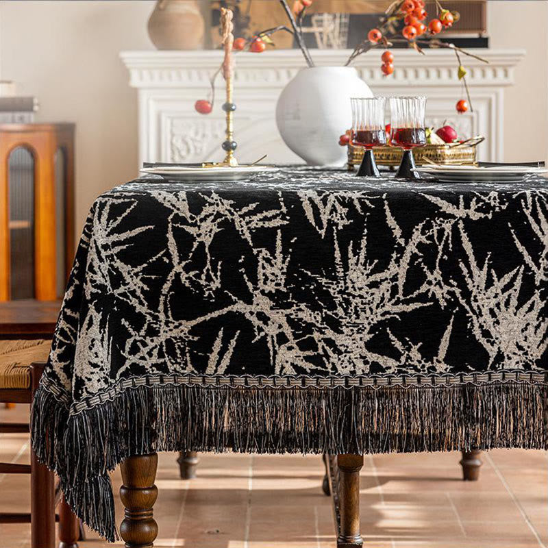 Vintage-Tischdecke aus Bambus-Jacquard mit Quasten - 112" - Runden - Schwarz - image 3