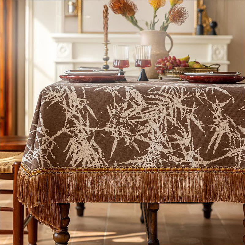 Vintage-Tischdecke aus Bambus-Jacquard mit Quasten - 112" - Runden - Braun - image 6