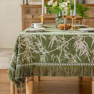 Vintage-Tischdecke aus Bambus-Jacquard mit Quasten - 112" - Runden - Grün - image 0