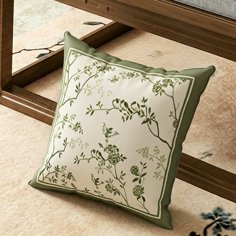 Vintage Sofabezug mit grünen Zweigen und Blumen - Dekokissen - 45cm x 45cm - image 3