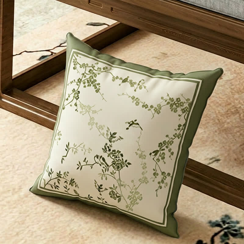 Sofabezug in Vintage-Grün mit Pflaumenblütenmuster - Dekokissen - 45cm x 45cm - image 2