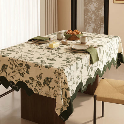Vintage grüne Tischdecke aus Baumwollleinen mit Blumenmuster - image 1