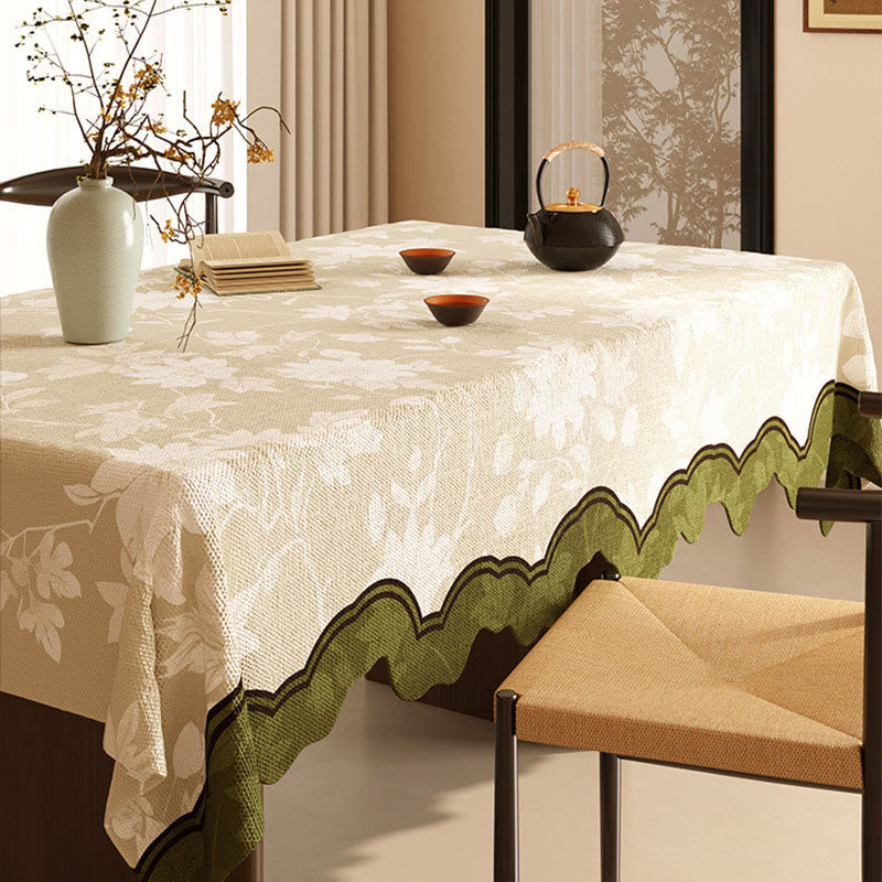 Elegante Tischdecke aus Baumwoll-Leinen-Mischgewebe mit floralem Zweigmuster - 140cm x 220cm - Rechteck - image 0