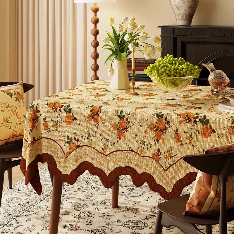 Vintage Tischdecke aus Baumwoll-Leinen mit monatlicher Rosenmuster - 140cm x 220cm - Rechteck - image 0