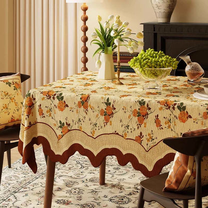 Vintage Tischdecke aus Baumwoll-Leinen mit monatlicher Rosenmuster - 140cm x 220cm - Rechteck - image 0