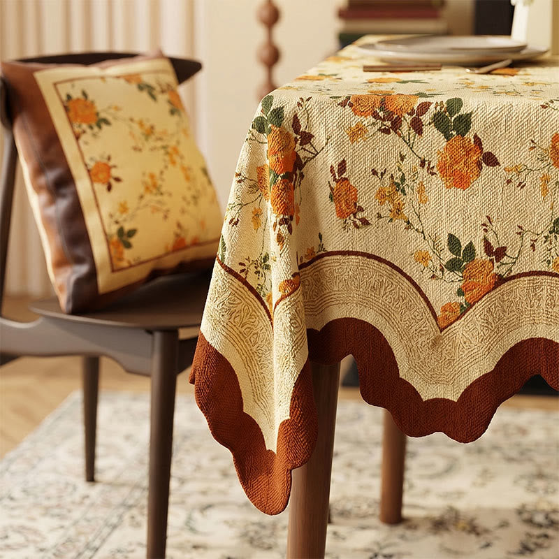Vintage Tischdecke aus Baumwoll-Leinen mit monatlicher Rosenmuster - image 2