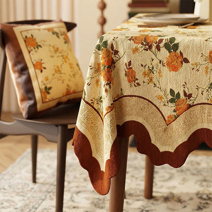 Vintage Tischdecke aus Baumwoll-Leinen mit monatlicher Rosenmuster - image 2