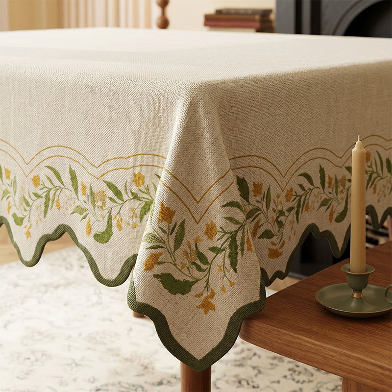 Tischdecke aus Baumwoll-Leinen mit Vintage-Gartenblumenmuster - image 2