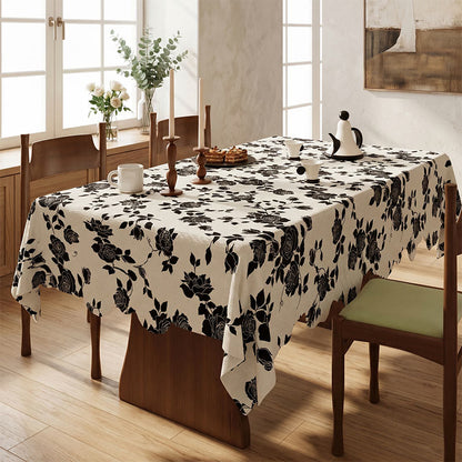 Luxuriöse Tischdecke aus Baumwoll-Leinen mit schwarzem Rosenmuster - image 1