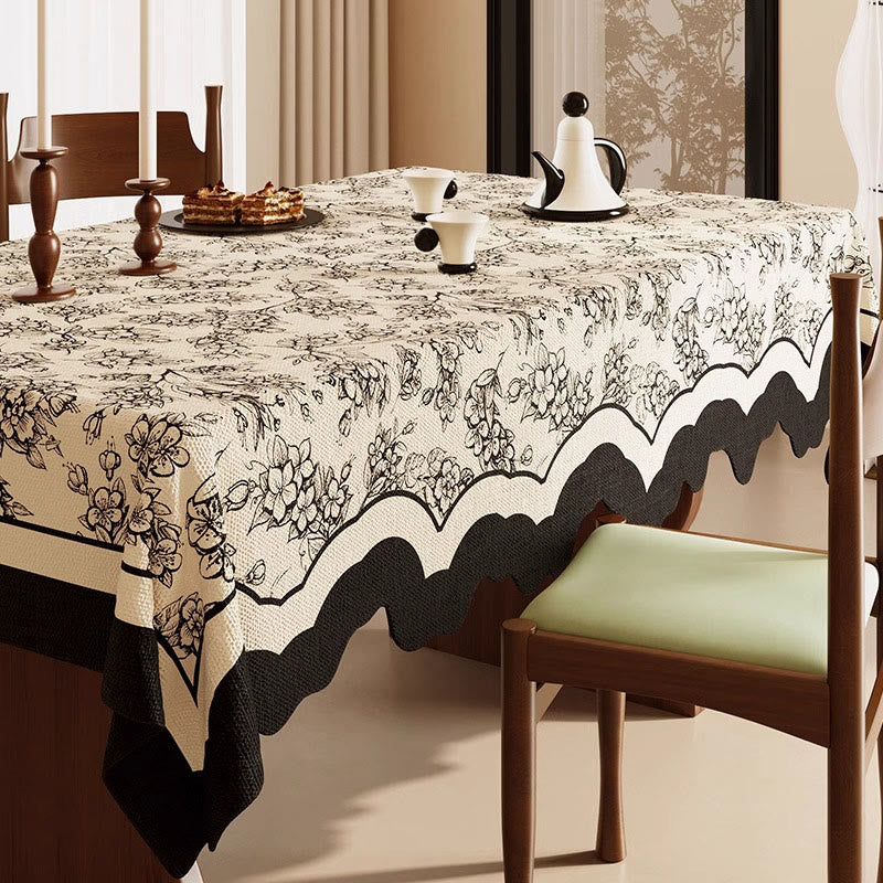 Schwarze Tischdecke aus Baumwoll-Leinen mit Blumenmuster - 140cm x 220cm - Rechteck - image 0