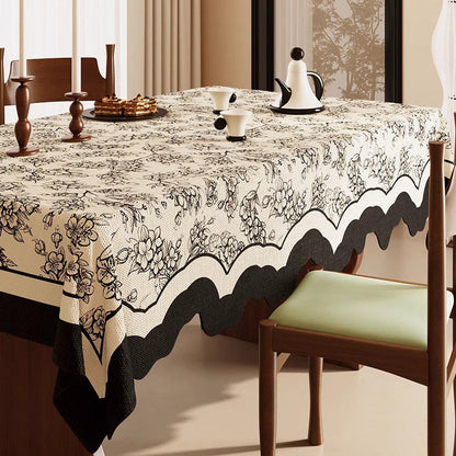 Schwarze Tischdecke aus Baumwoll-Leinen mit Blumenmuster - 140cm x 220cm - Rechteck - image 0