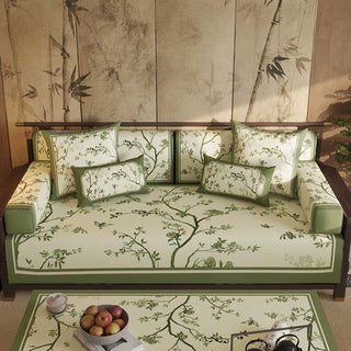Vintage Sofabezug mit grünen Zweigen und Blumen - Sofaschutz - 110cm x 280cm - image 0