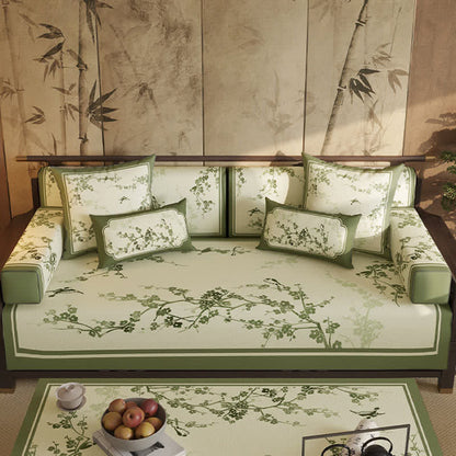 Sofabezug in Vintage-Grün mit Pflaumenblütenmuster - Sofaschutz - 110cm x 280cm - image 0