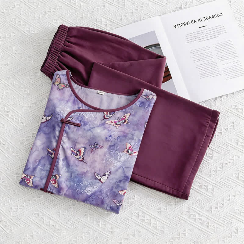 Loungewear-Set „Lila Schmetterling“ im orientalischen Stil - Lila - M - image 0