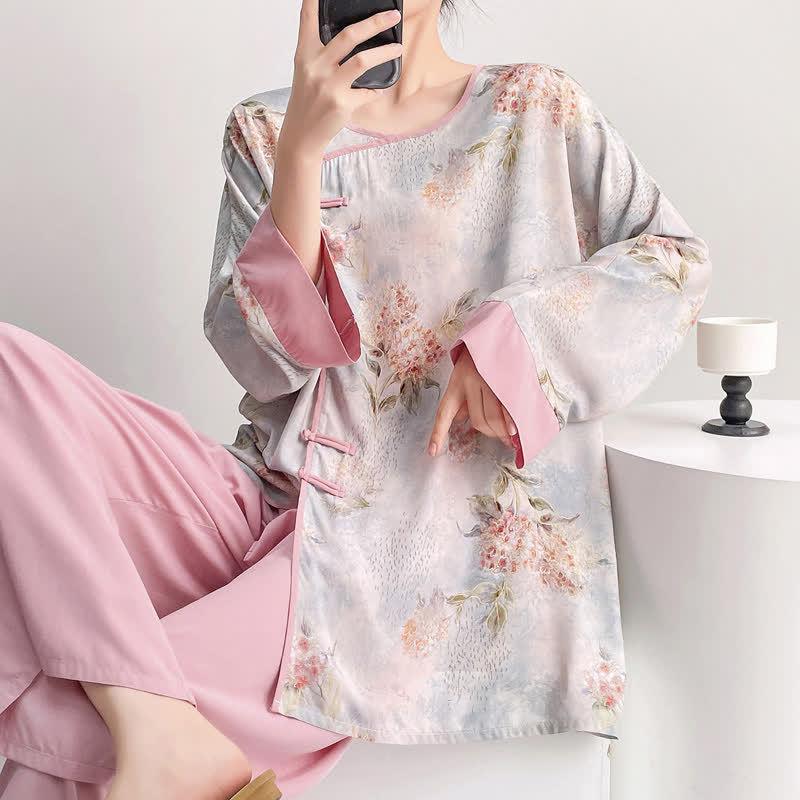 Rosa Loungewear-Set mit Blumenmuster im orientalischen Stil - image 1