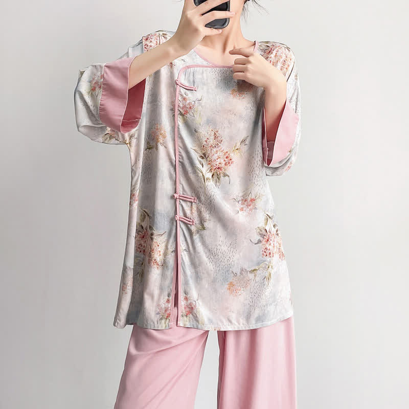 Rosa Loungewear-Set mit Blumenmuster im orientalischen Stil - image 4