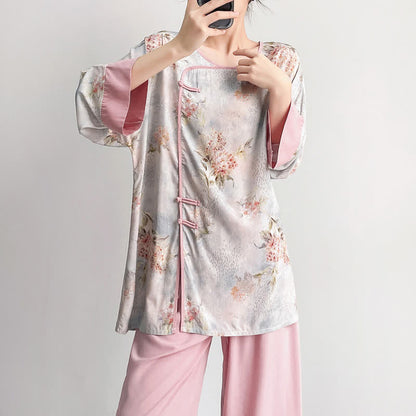 Rosa Loungewear-Set mit Blumenmuster im orientalischen Stil - image 4