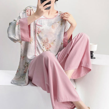 Rosa Loungewear-Set mit Blumenmuster im orientalischen Stil - image 2