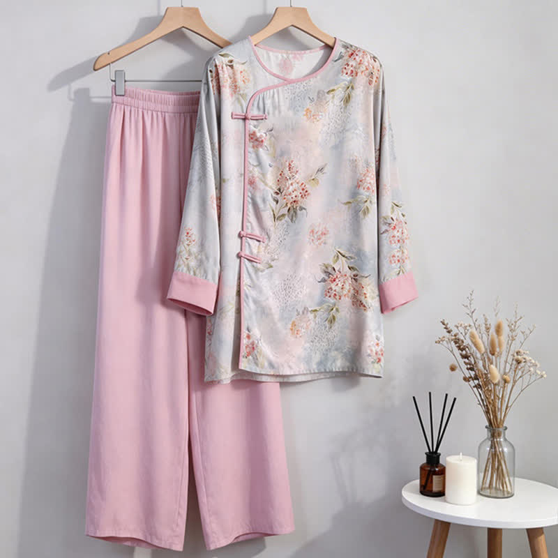 Rosa Loungewear-Set mit Blumenmuster im orientalischen Stil - image 5