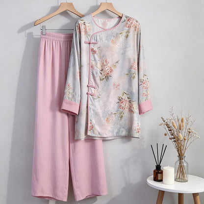 Rosa Loungewear-Set mit Blumenmuster im orientalischen Stil - image 5