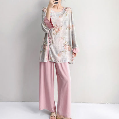 Rosa Loungewear-Set mit Blumenmuster im orientalischen Stil - image 3