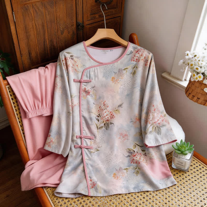 Rosa Loungewear-Set mit Blumenmuster im orientalischen Stil - image 6