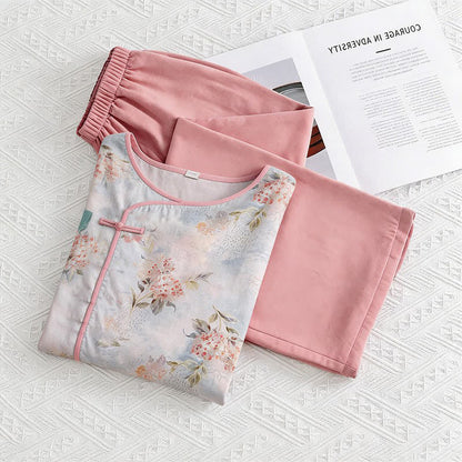 Rosa Loungewear-Set mit Blumenmuster im orientalischen Stil - Rosa - M - image 0