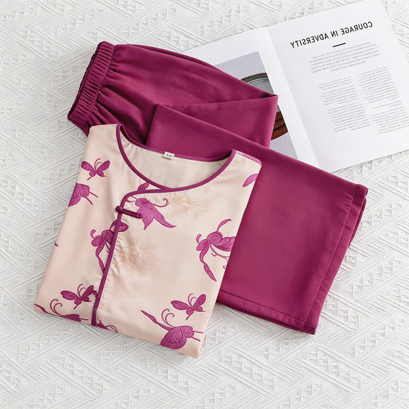 Artsitic Butterfly Loungewear-Set im östlichen Stil - Aprikose - M - image 0