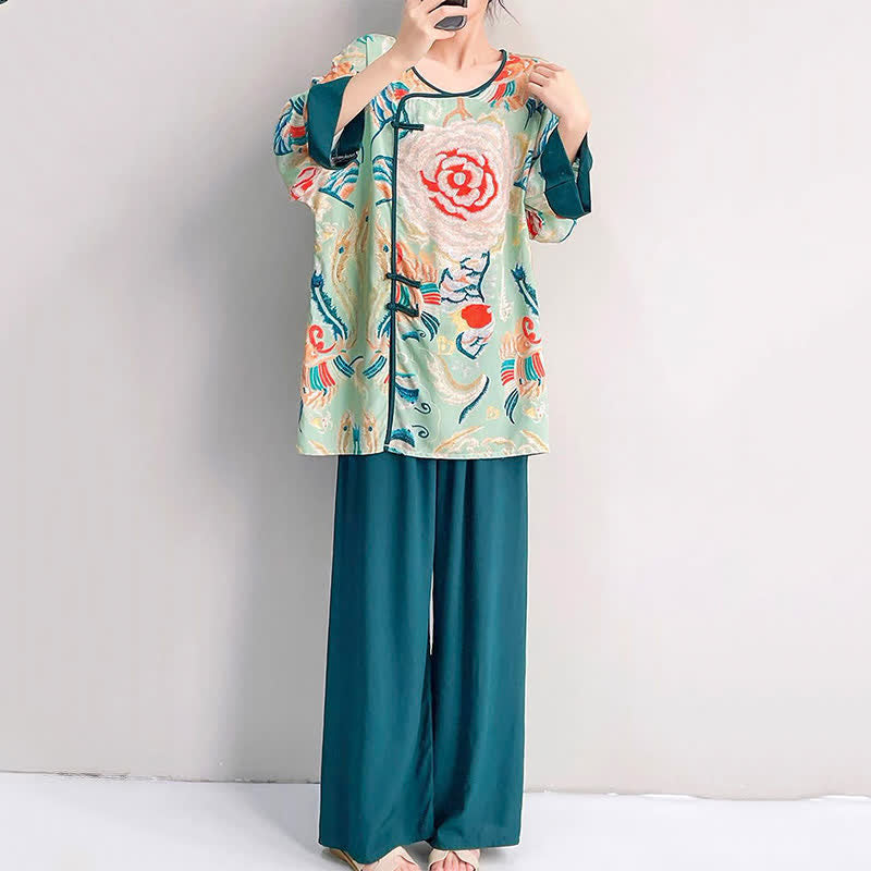 Loungewear-Set im Retro-Blumen-Stil mit orientalischem Flair - image 3