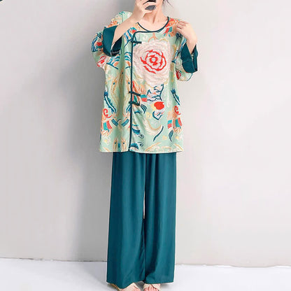 Loungewear-Set im Retro-Blumen-Stil mit orientalischem Flair - image 3