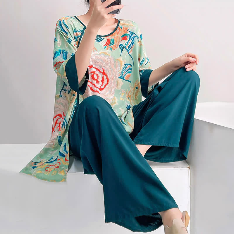 Loungewear-Set im Retro-Blumen-Stil mit orientalischem Flair - image 5