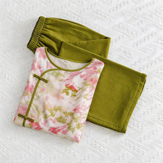 Pyjama-Set im orientalischen Kirschblüten-Design - Grün - M - image 0