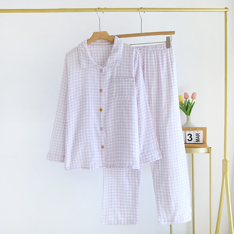 Gingham-Pyjama-Set aus reiner Baumwolle - Lila - XL - image 16